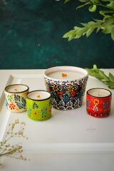 Etnik Çini Desenli Soya Wax Ahşap Fitilli Kokulu Dekoratif Mum Takımı