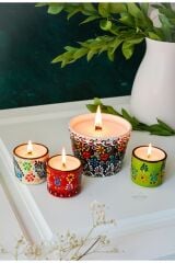 Etnik Çini Desenli Soya Wax Ahşap Fitilli Kokulu Dekoratif Mum Takımı