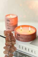Mavi Renk Soya Wax Amber Vanilya Kokulu Dekoratif Hediyelik 2li Beton Saksı