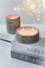 Mavi Renk Soya Wax Amber Vanilya Kokulu Dekoratif Hediyelik 2li Beton Saksı