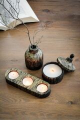 Siyak Varak Mermer Efekti Doğal Soya Tealight Vazo Hediyelik Dekoratif Mum Seti
