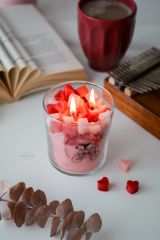 2 Adet Sevgililer Günü Özel Tasarım Kokulu Soya Wax Cam Bardak Kalp Mum Aromaterapi Hediyelik