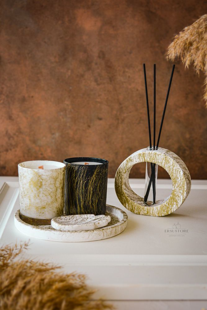 Oda Kokusu 2 Adet Cam Soya Wax Bardak Beton Mum Takımı