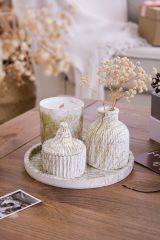 5 Parça Varak Desenli Beton Vazo Ve Cam Bardak Soya Wax Mum Seti