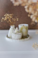 5 Parça Varak Desenli Beton Vazo Ve Cam Bardak Soya Wax Mum Seti