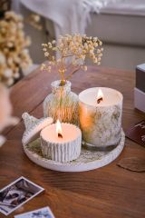 5 Parça Varak Desenli Beton Vazo Ve Cam Bardak Soya Wax Mum Seti
