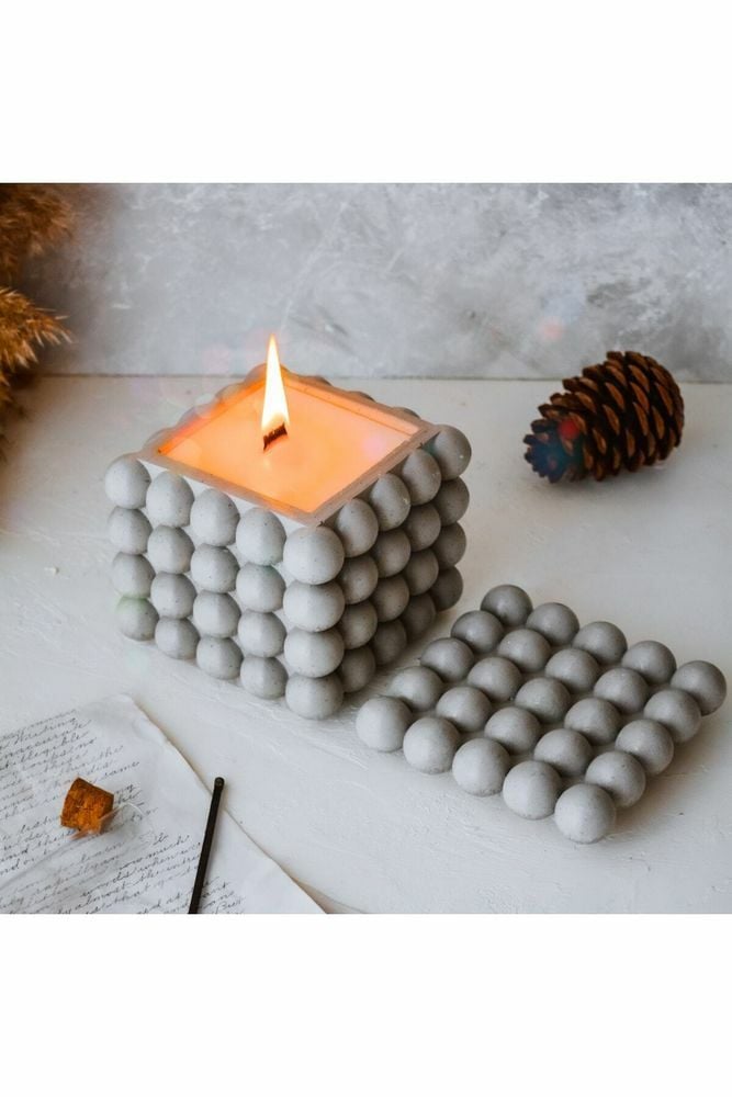 Büyük Boy Bubble Modeli Beton Soya Wax Kokulu Mum