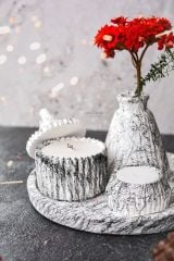5 Parça Mermer Desen Dekoratif Beton Vazo Ve Vanilya Kokulu Soya Wax Mumluk Takımı