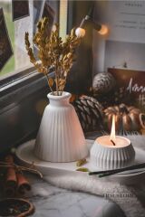 Beyaz Renk 3 Parça Tealight Vazo Tepsi Seti