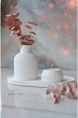 Beyaz Renk 3 Parça Tealight Vazo Tepsi Seti
