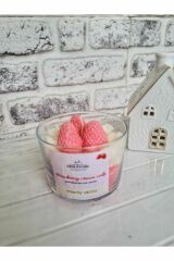 Candles Strawberry Cupcake Çilekli Mum Vanilya Amber Kokulu Hediyelik Dekoratif Soya Mum