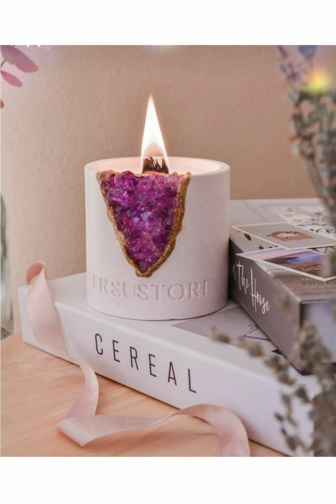 Taş Işlemeli Kokulu Soya Wax Dekoratif Beton Saksılı Mum