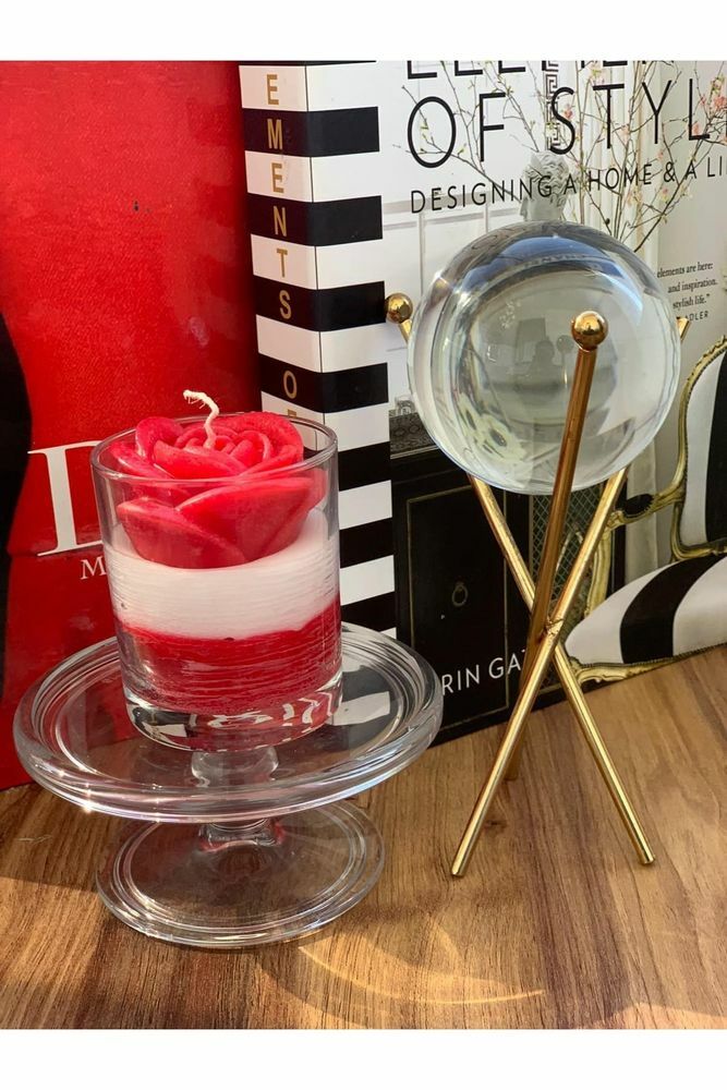 Gül Dekorlu Kokulu Renkli Bardak Mum