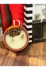 Dekoratif Portakal Tarçın Süslemeli Kokulu Çift Ahşap Fitilli Soya Mum