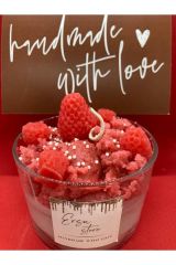El Yapımı Candles Strawberry Cupcake Çilekli Mum Aromaterapi Kokulu Cam
