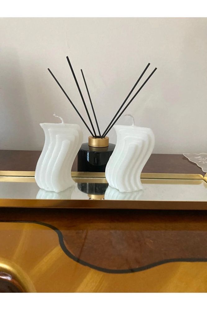 2'li Aromatik Esanslı ( Kokulu ) Dekoratif Şık Tasarım El Yapımı Zigzag Dalgalı Mum