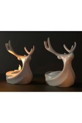 2 Adet Beyaz Renk Dekoratif Yılbaşı Tealight Geyik Hediyelik Ev Dekorasyonu