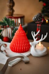 Yeni Yıl Büyük Boy Doğal Soya Wax Mum Çam Ağacı Kırmızı Geyik Tea Light Mum Hediyelik Dekoratif