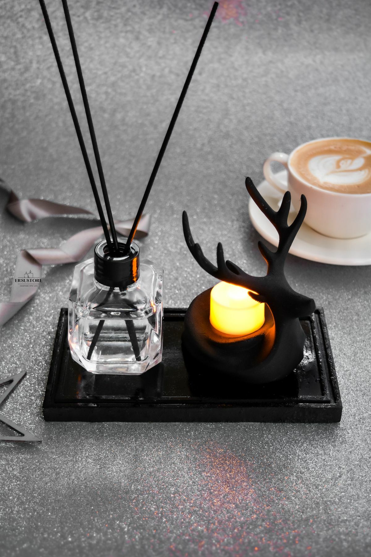 Bambu Çubuklu Oda Kokusu Tea Light Mumluk Seti Hediyelik Dekoratif