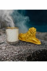 Büyük Boy Gold Eliysia Soya Wax Cam Bardak Mum Aslan Dekoratif Obje Takımı Hediyelik