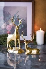 2'li 18cm Gold Altın ( Varak ) Dekoratif Hediyelik Obje Biblo Bioplastik Geyik Seti