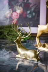 2'li 18cm Gold Altın ( Varak ) Dekoratif Hediyelik Obje Biblo Bioplastik Geyik Seti